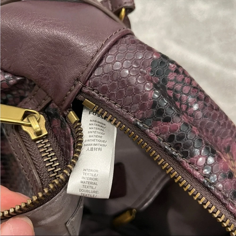 Fossil maisie mini backpack faux snake skin purple and gold